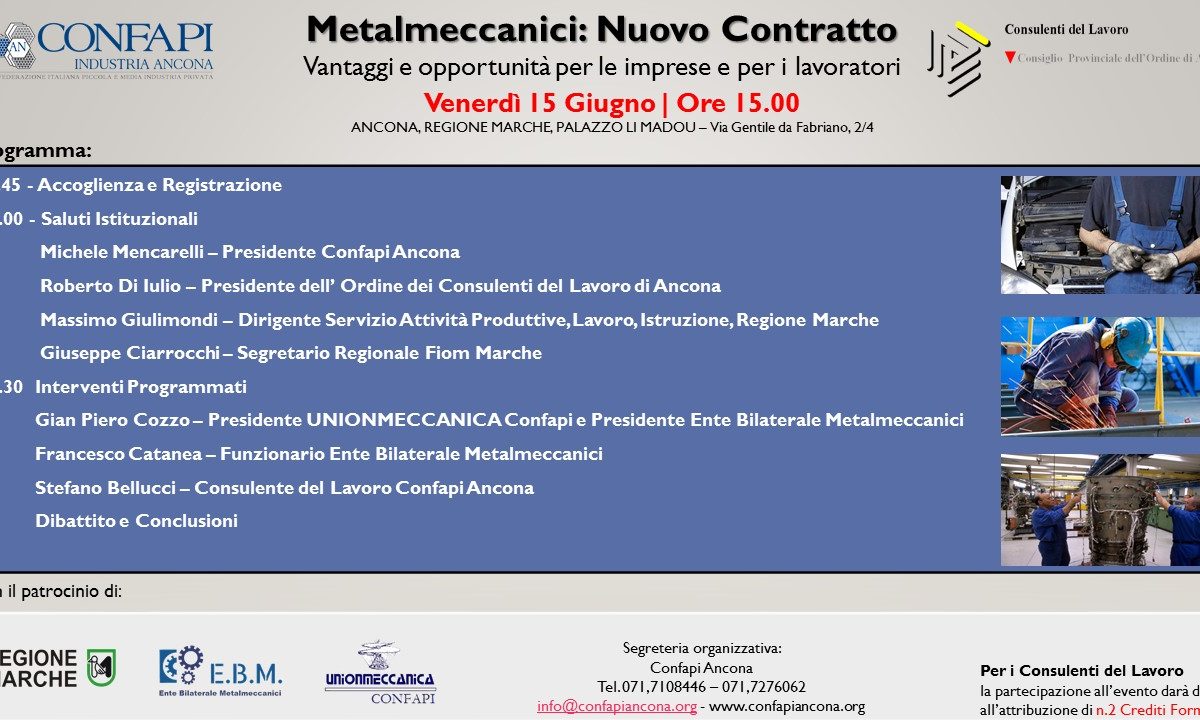 Metalmeccanici Nuovo Contratto Confapi Ancona